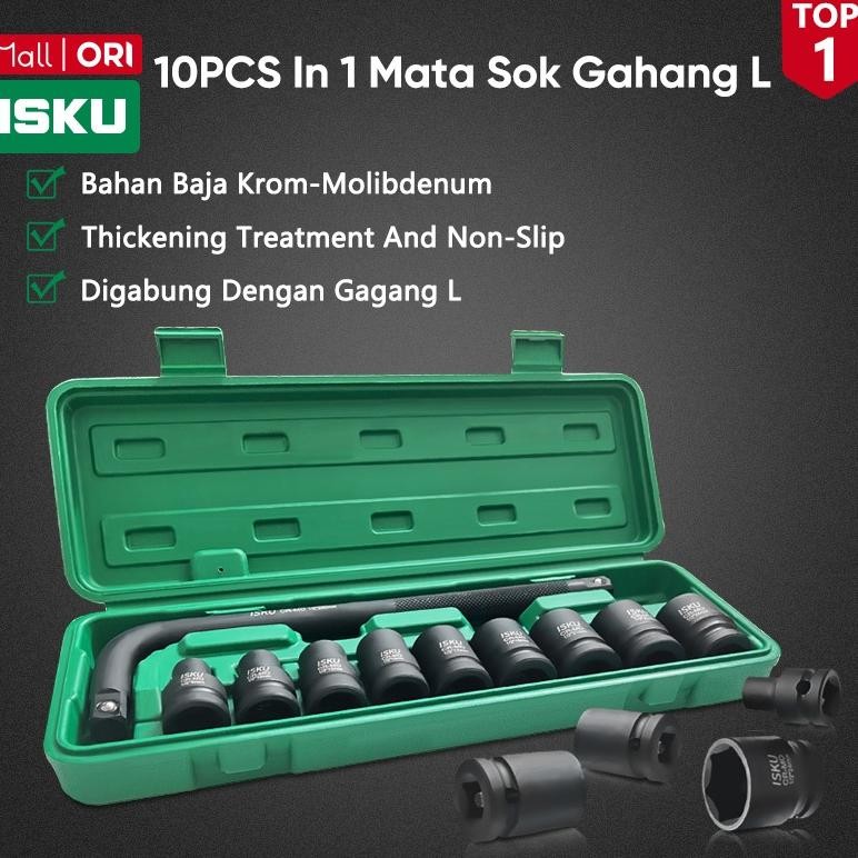 RADEN ISKU Kunci Shock Impact / Shock Set 10pcs Bahan Cr Mo 1/2DR 8-24mm 6Pt GaGang Sock L Dan Mata 