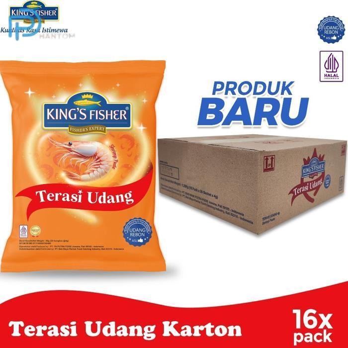 

BARU KTMSTORE PAKET 1 DUS 16 PAK KING'S FISHER TERASI UDANG 20 X 4 G TRASI UDANG REBON ASLI WANGI ENAK