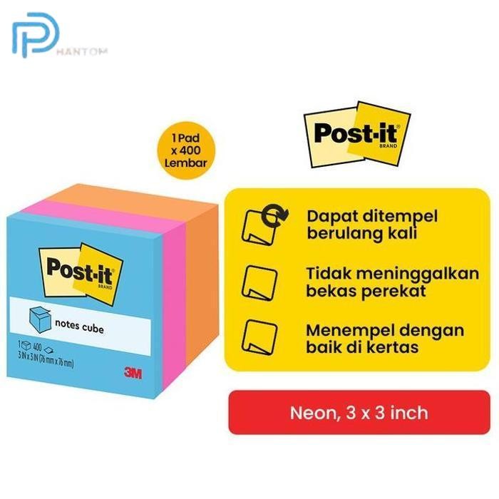 

BARU KTMSTORE 3M POST IT STICKY NOTE NEON COLOR 2053-ELT-O 3"X3" 400LBR MEMO