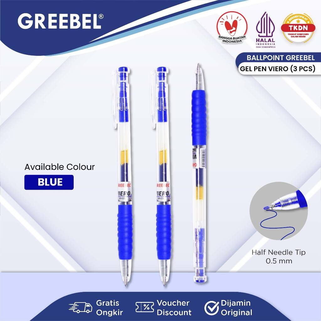 

GREEBEL PULPEN GEL / Gel Pen Gp- 504 Viero Blue 0.5 (3PCS/SET) / Ballpen Gel Ballpoint Bolpen Bolpoin Pena Gel