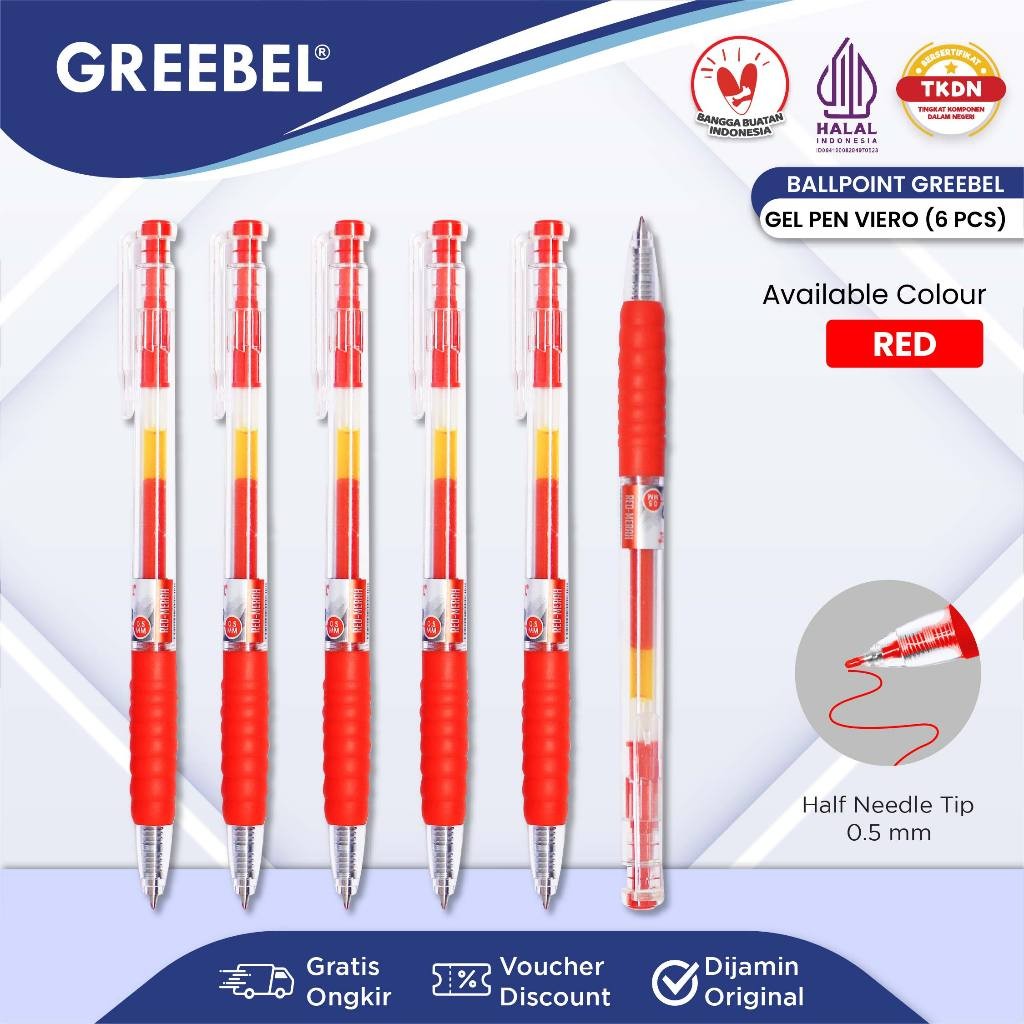 

GREEBEL PULPEN GEL / Gel Pen Gp- 504 Viero Merah 0.5(6PCS/SET) / Ballpen Gel Ballpoint Bolpen Bolpoin Pena Gel