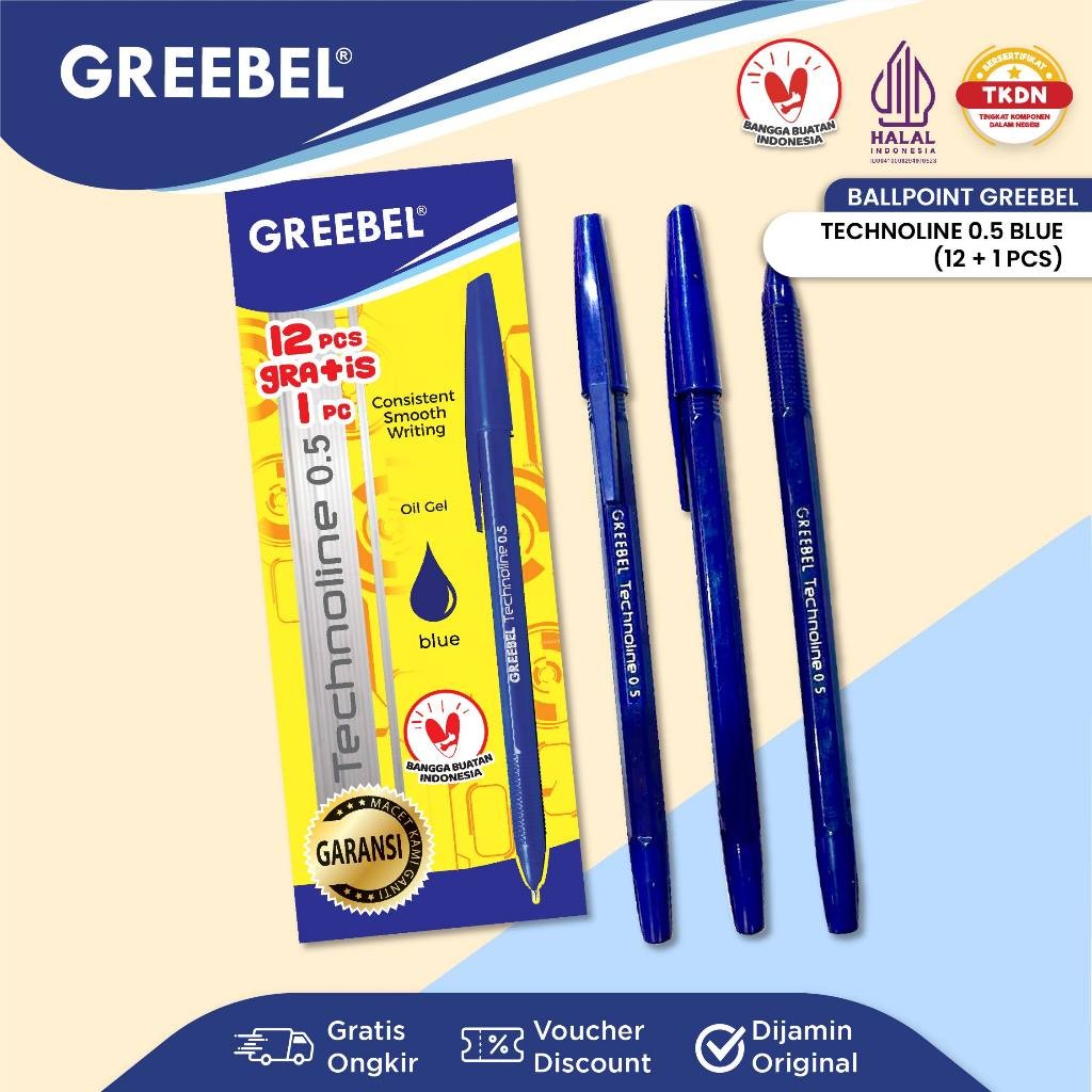 

GREEBEL Pulpen Ballpoint / Technoline 0.5 Biru (12 PCS/SET) / Pulpen Greebel / Pena / Ballpen