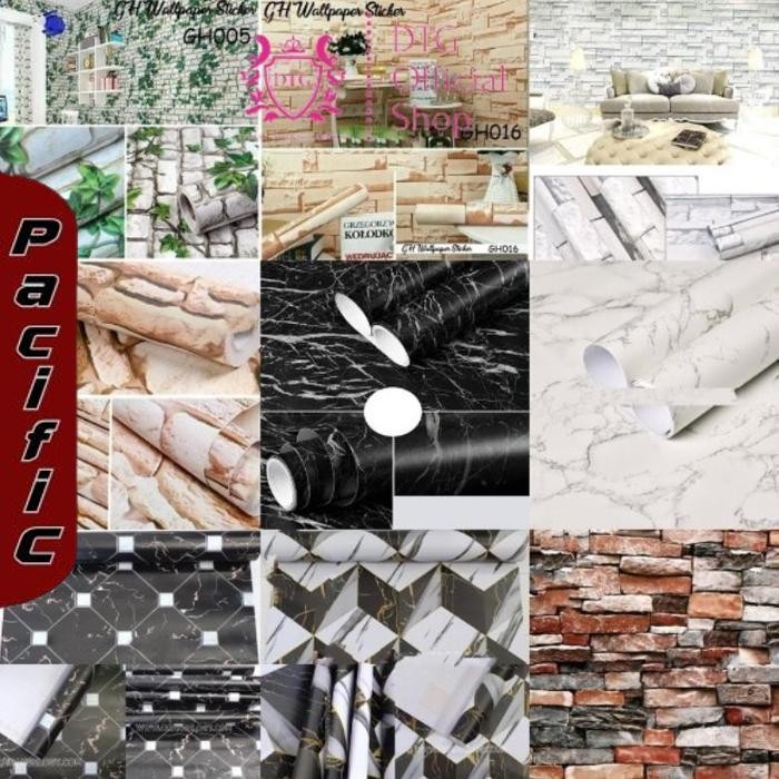 Promo Dtg Wallpaper Dinding Batu Bata Merah Coklat Abu Orange Biru Hijau Motif Dan Karakter Size 45C