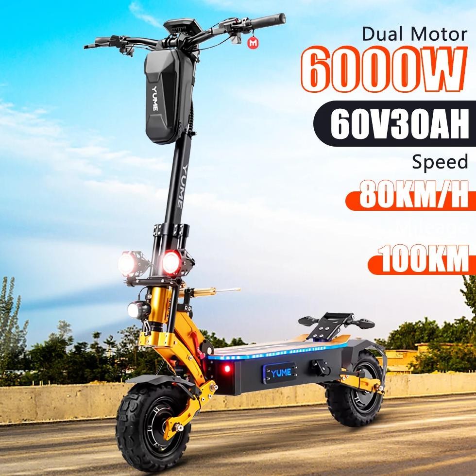 YUME X11+ Electric Scooter 6000W 60V 30Ah Battery Dual Motors 11inch Tires 90KM Max Mileage 150KG Ma