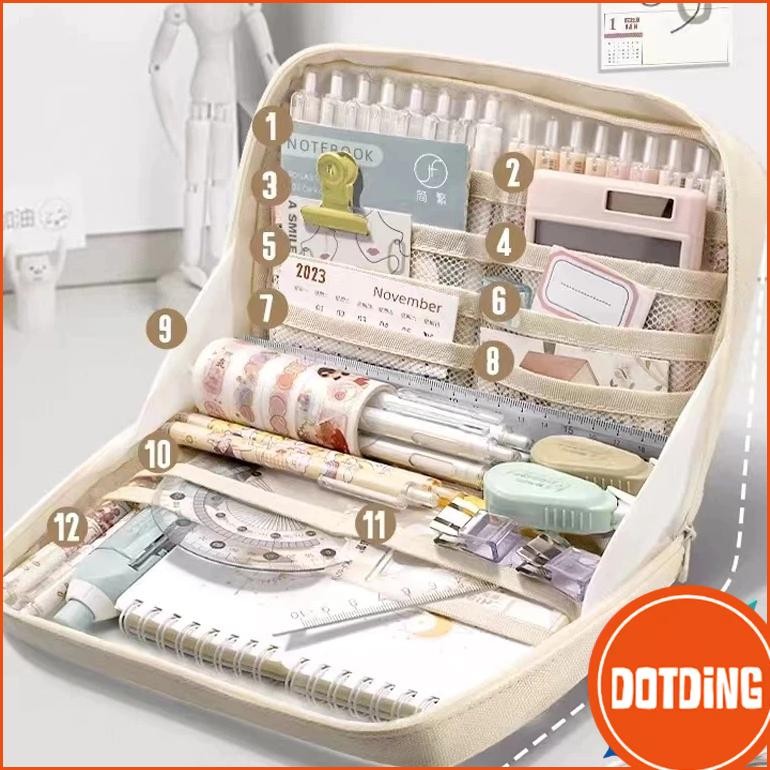 

TERMURAH [Cod] 8-Layer Super Large Capacity Pencil Case Kawaii Canvas Pencil Box Pen Pouch Organizer for Girls Back to School Stationery Supplies Siap kirim