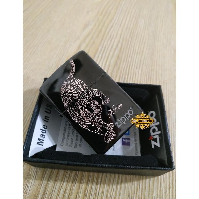 Zippo atau Korek Api Custom ukir grafir Logo Macan