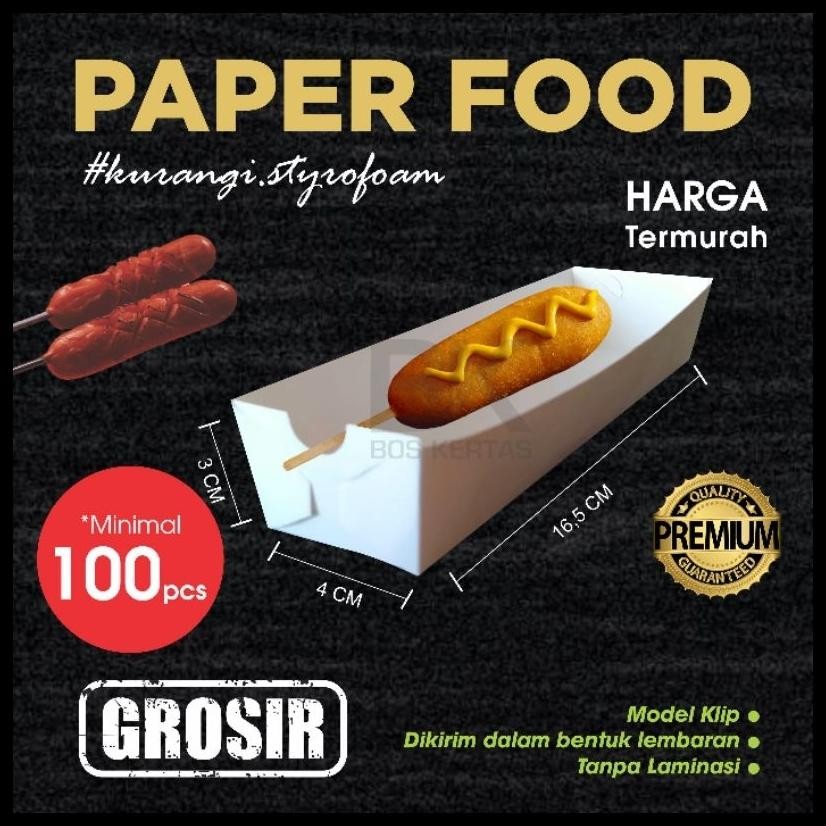 

WADAH KERTAS BOX DUS PACKING MAKANAN SOSIS HOTDOG CORNDOG TAKOYAKI IVORY FOOD GRADE