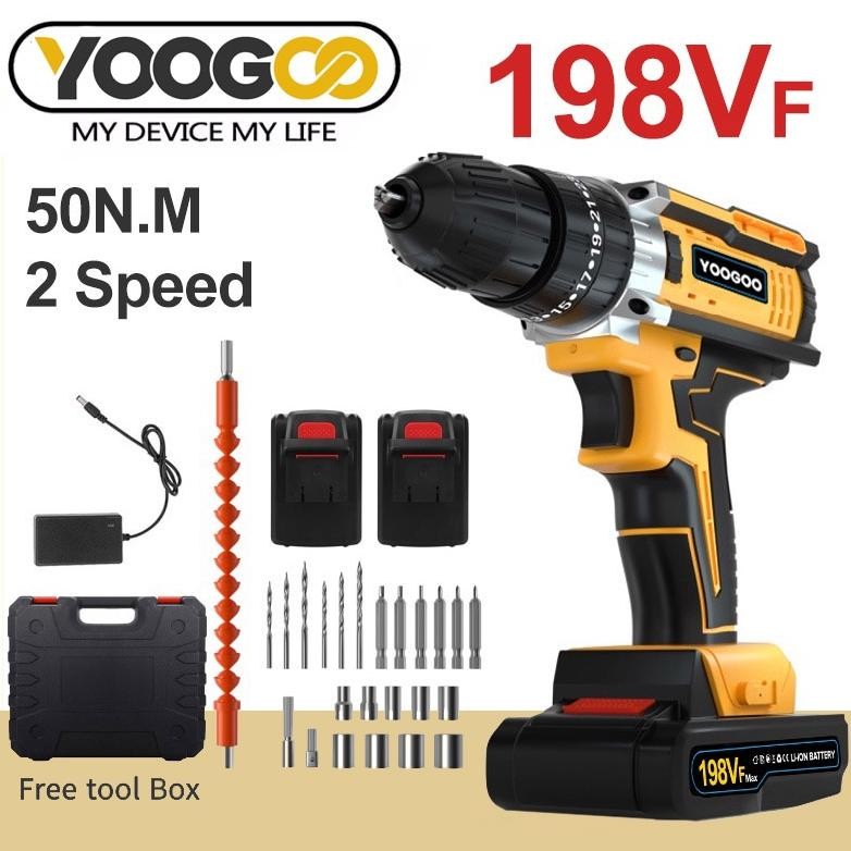 198Vf Bor Impact Drill Mesin Bor Elektrik Cordless Impact Wrench Brushless Baterai Ganda Mesin Bor C