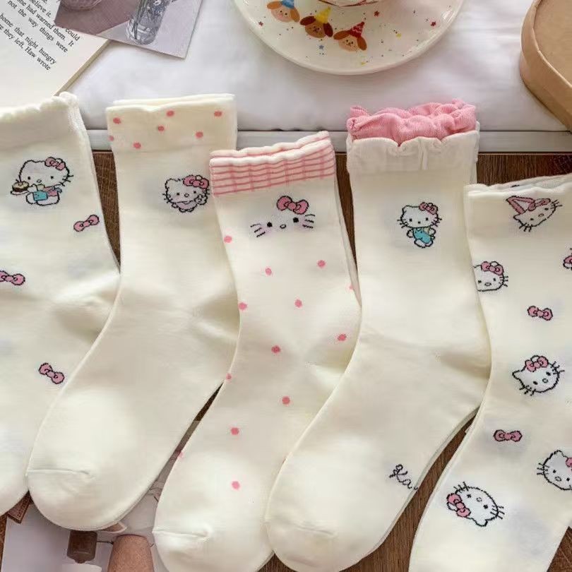 kt Kaus Kaki Kucing Stoking Setengah Tabung Wanita Musim Semi dan Musim Panas Tipis Jepang Manis Kar