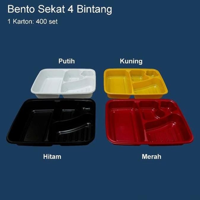 Promo | @50Set Mika Bento 4 Sekat Hitam Merah Pink Kuning Putih / Tempat Makan