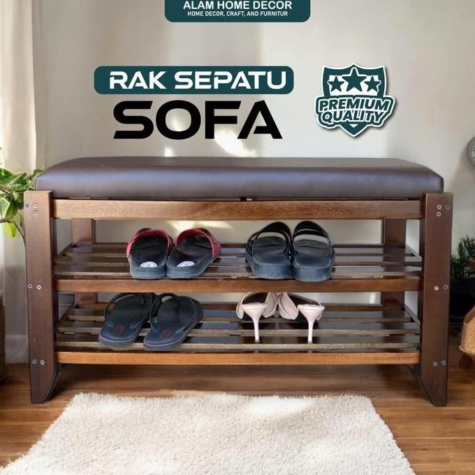 Rak Penyimpanan Sepatu Sofa Kayu Mahoni Asli Model Solid Mahoni Dengan Laci - Furniture