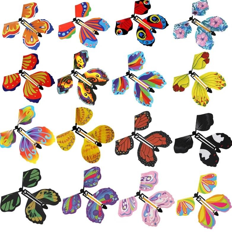 

10Pcs Random Color Magic Flying Butterfly Wind Up Toy Bookmark Internet Celebrity Colorful Butterfly Simulation Party Gift