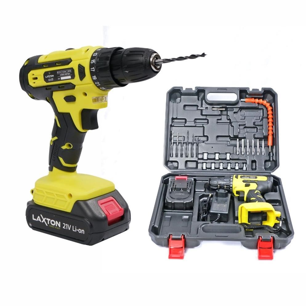 LAXTON LX27 Mesin Bor Baterai Tangan Lithium Cordless Drill Cas 21V 10mm LARIS