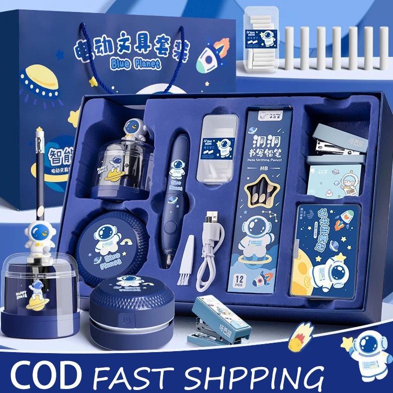 

Set Alat Tulis Anak / 12 IN 1 Perlengkapan Alat Tulis Otomatis,Automatic Electric Stationery Set,Kit Alat Tulis Elektrik Kemasan Mewah, Rautan Penghapus Vacuum