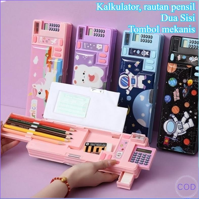 

READY STOK [Cod] Tempat Pensil Kalkulator Pop Out Viral Kotak Pensil Lucu Tombol Rautan Siap kirim
