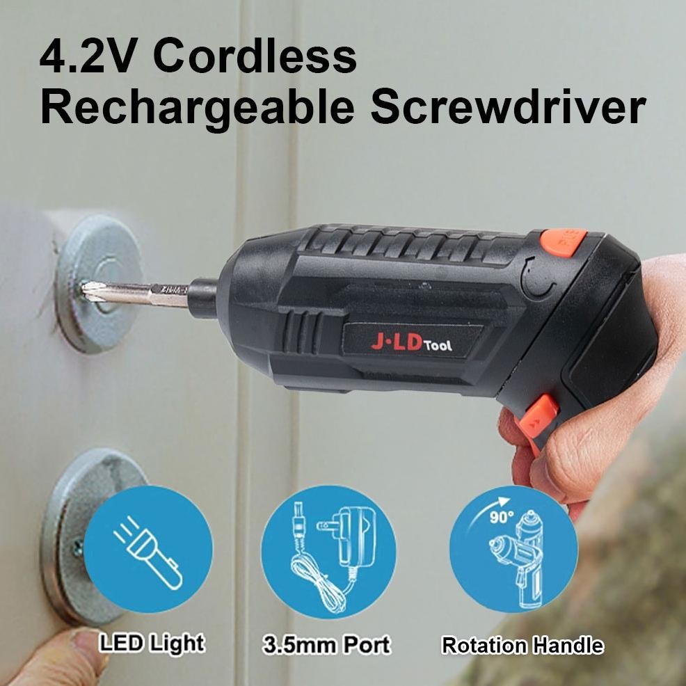 JLD Mesin Bor Obeng Elektrik Cordless Screwdriver 4.2V Mesin Bor Cordless Mini 47Pcs Set Bor Mini Sc