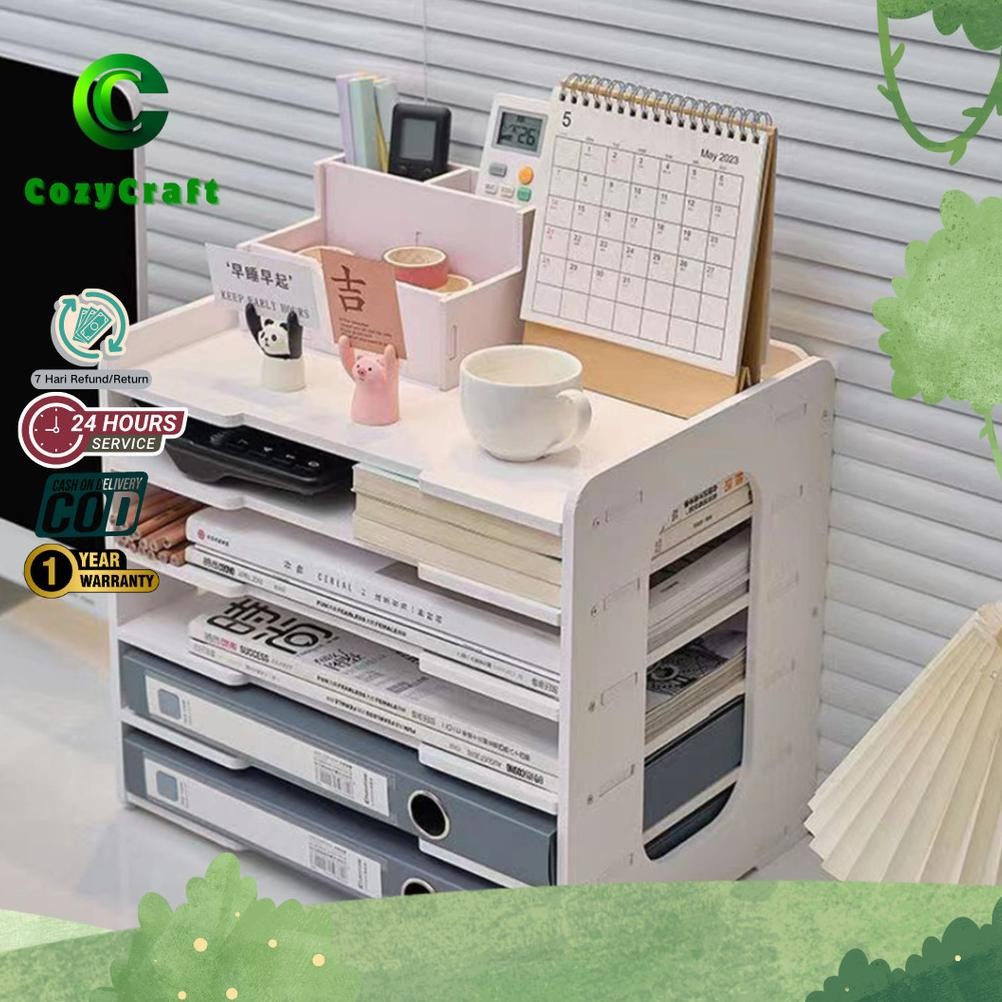 TERMURAH CozyCraft - Rak Meja Desk Organizer Multi-sekat Penyimpanan File Kantor Dokumen Buku Majala