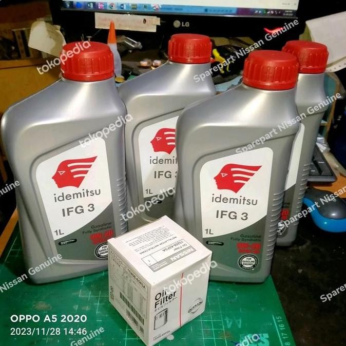 0W-20 Idemitsu Paket Oli 4 Liter + Filter Oli Nissan - Asli
