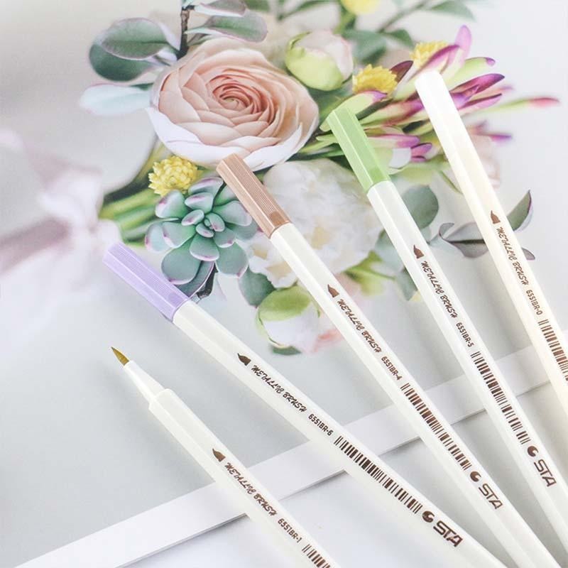 

6551Br Winzige Metallic Brush Pen Spidol Warna Pena Kuas Metalik Kaligrafi Calligraphy Brush Lettering Warna Warni Brush Marker Pena Kuas Warna Pulpen Pena Coloring Markers