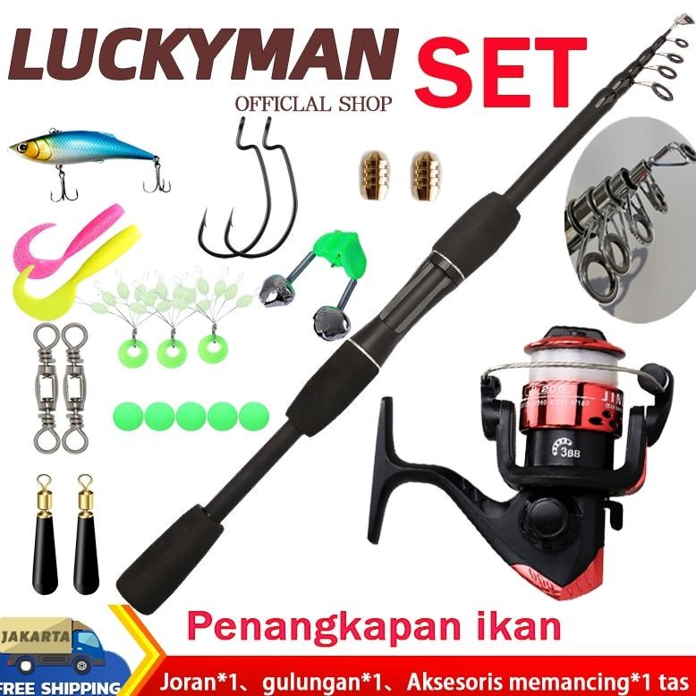 READY STOK Promosi Set Murah Joran Pancing Berongga Serat Karbon Set Reel Pancing Spin casting Siap 