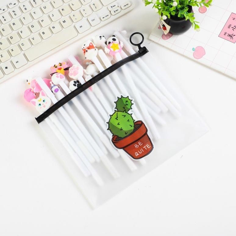 

New Arrival Hl0078 Pena Karakter Set Pouch Isi 20 Pcs Tempat Pensil Transparan Zipper Bag