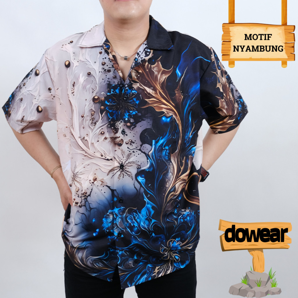 Dowear Baju Kemeja Motif Cewe Cowo Motif Full Printing Oversize Pria Wanita Outdoor ELEGANT BLUE 241