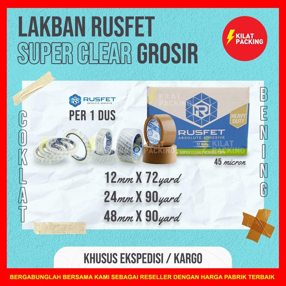 

Lakban / Selotip / Isolasi Rusfet Premium Super Clear Grosir Termurah Per Dus