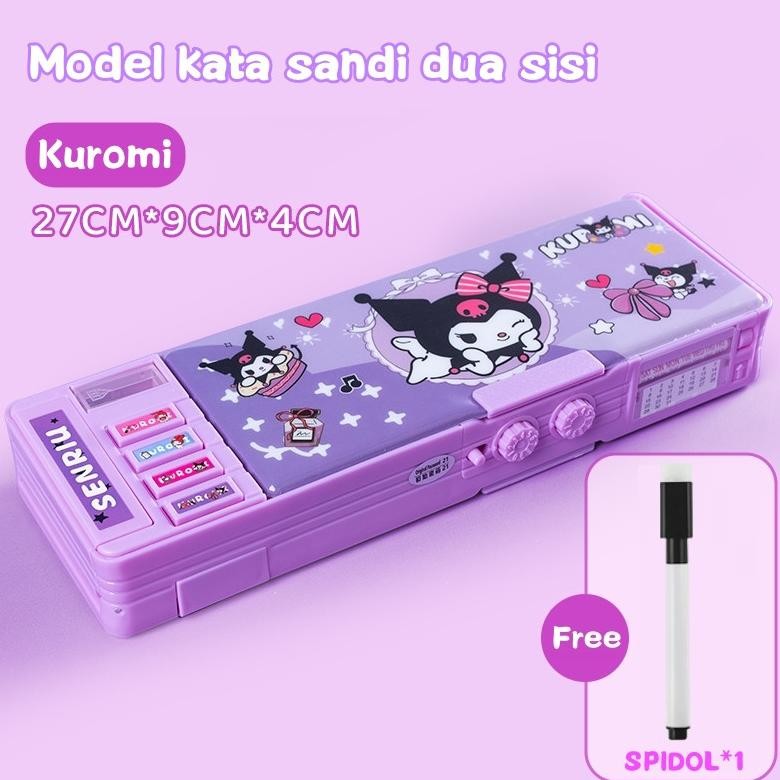 

NEW!!! In Stock) Gaya Baru Kuromi Kotak Alat Tulis Multifungsi Kunci Kode Perempuan Pensil Sanrio Dua Sisi Bernilai Tinggi Kapasitas Besar
