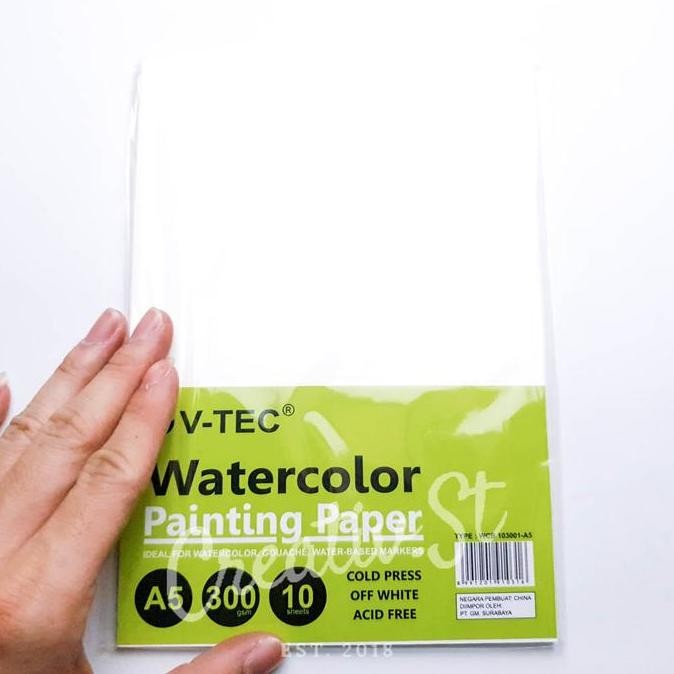 

New Collection !!! V-Tec A5 Kertas Lukis Cat Air Watercolor Paper Sheets 300 Gsm Cold Press 10 Sheet