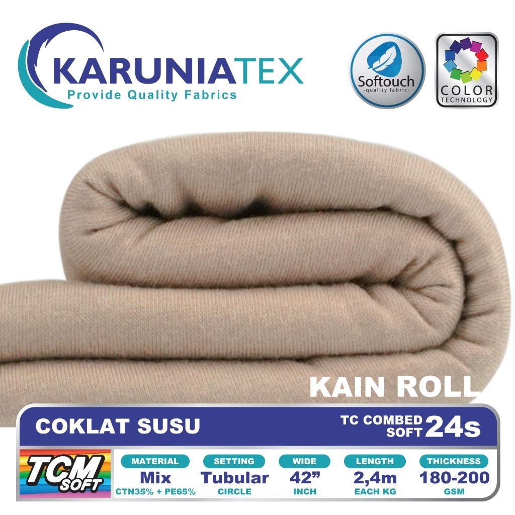 Kain Kaos TC Combet 24s Rollan | Coklat Susu | Karunia Textile