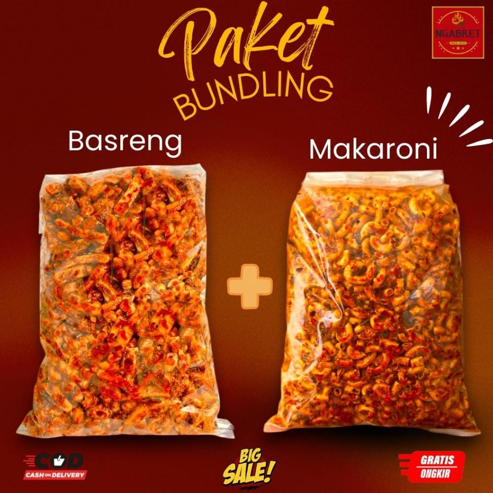 

READY STOK PAKET BUNDLING BASRENG PEDAS DAUN JERUK 500GR + MAKARONI CIKRUH 500GR Siap kirim