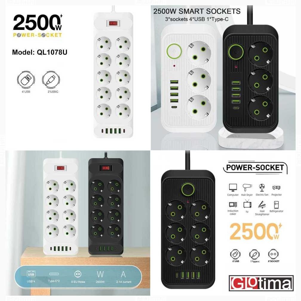 new Stop Kontak Arde Terminal Colokan Listrik Kabel Gulung Universal 3 6 8 10 Lubang EU Power Socket