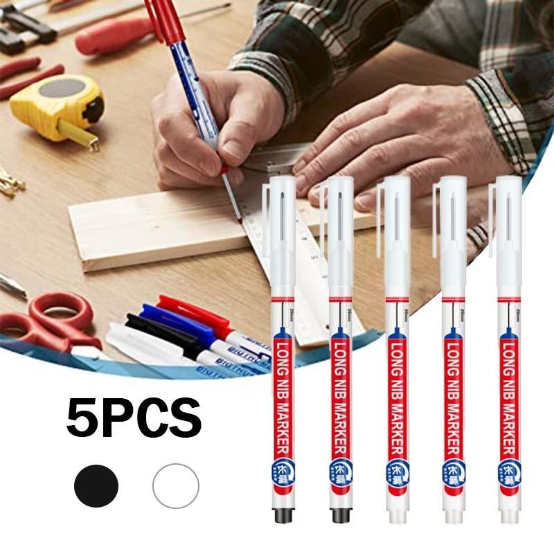 

5Pcs Long Head Marker Tulisan Serbaguna Tukang Bangunan Lubang Dalam Spidol Berminyak Tahan Air Cepat 20Mm