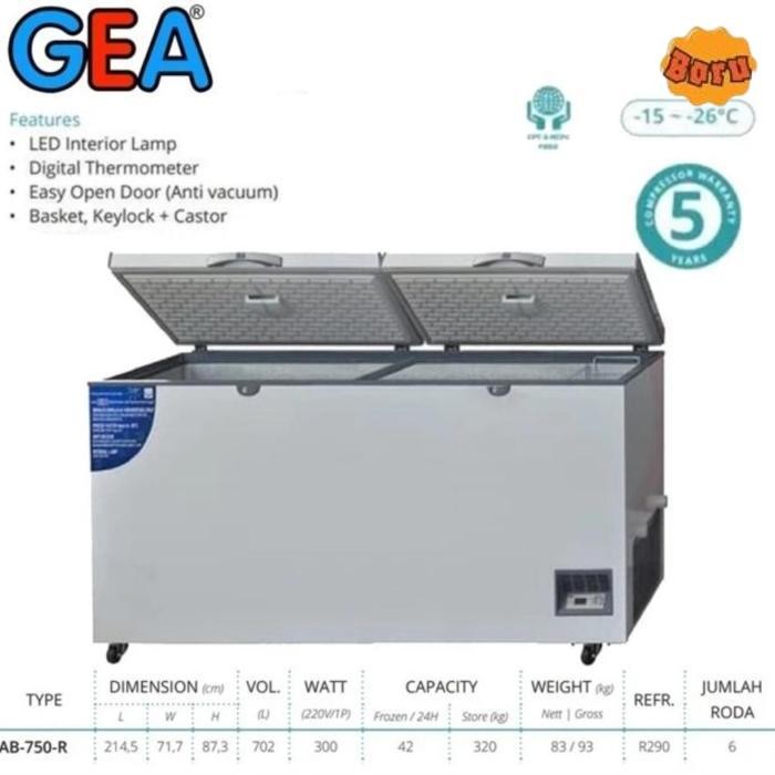 Promo Gea Ab-750R Chest Freezer Gea Ab750 Freezer 750Liter