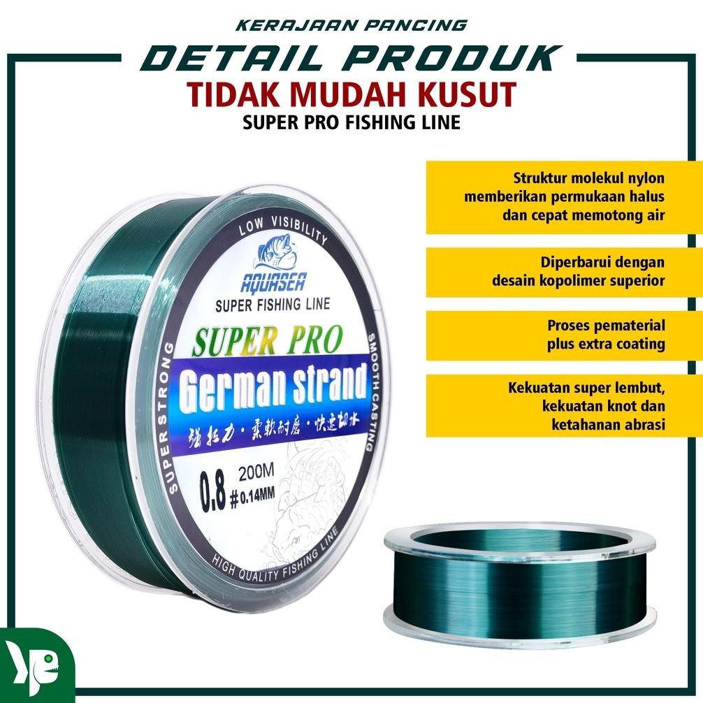 KERAJAAN PANCING - Senar Pancing Germany Aquasea Panjang 200m  Nilon Warna Hijau Senar Set Peralatan
