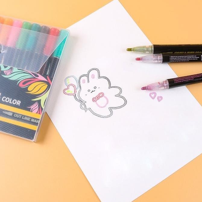 

New Stock 2025 !!! Giorgione Outline Pen Spidol Lukis Metalik 12 24 Warna G-Ol-12 G-Ol-24 Metallic Waterproof