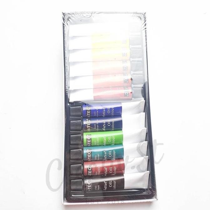 

Eksclusiv !!! V-Tec Oil Colour Cat Minyak 12 Warna Vtec Set Paint Vt-1386