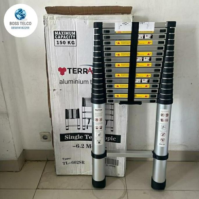 Tangga Teleskopik Aluminium 6,2 Meter Single Silver