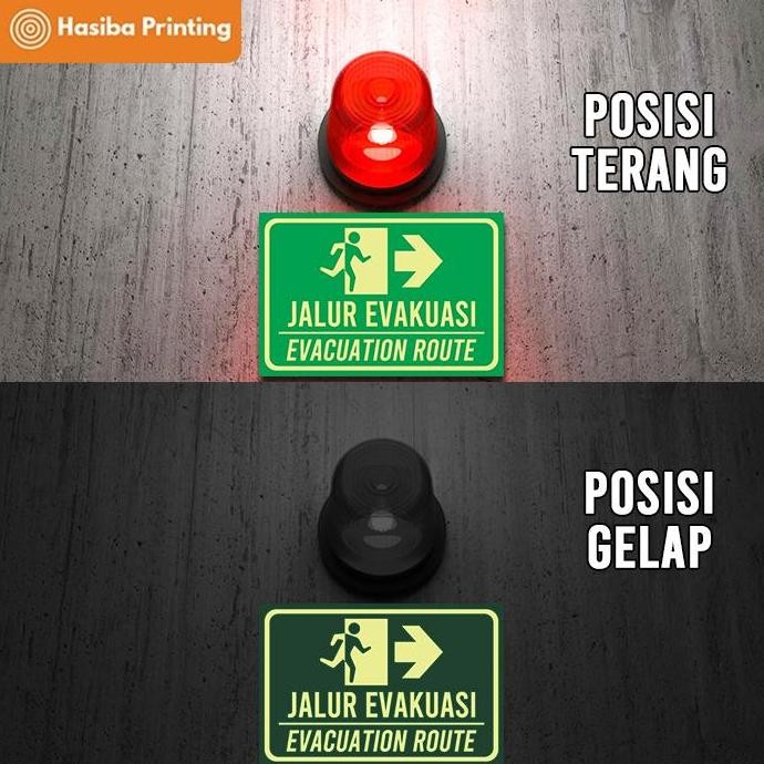 STIKER AKRILIK PLAT SIGN JALUR EVAKUASI 30X20CM GLOW IN THE DARK (2 BAHASA)