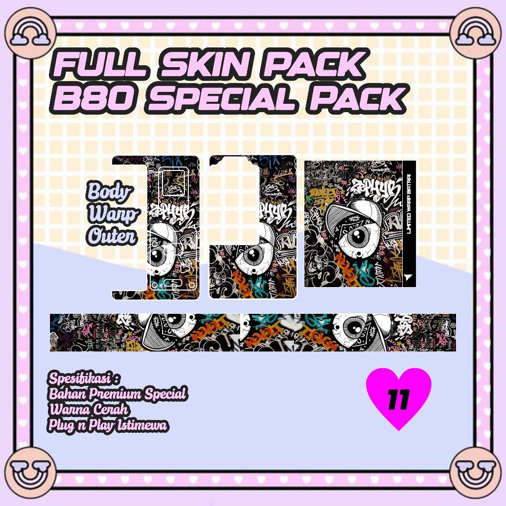 

Terlaris Presisi Stiker Pack Dalam Luar Batrai B80 11 Casing/Stiker Panel Vynil Bisa Custom Dan COD