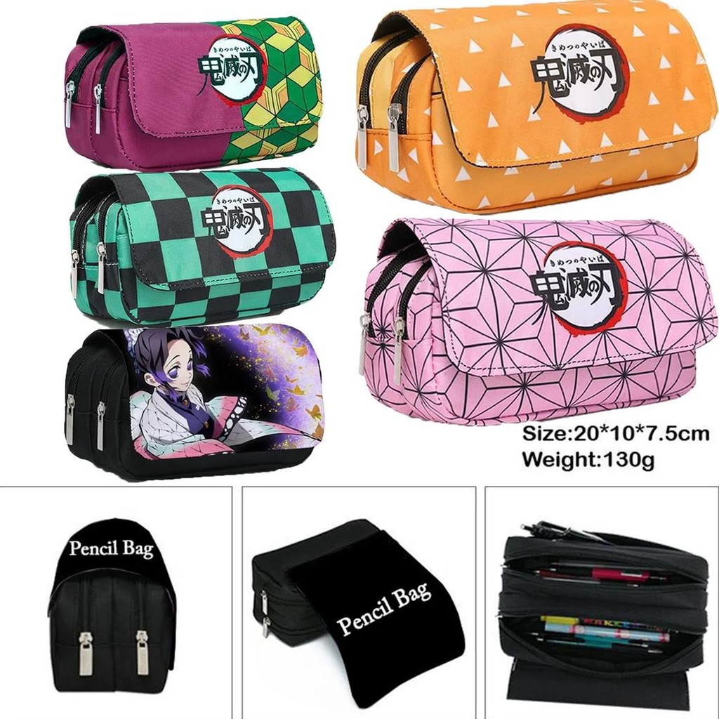 

Demon Slayer High-Capacity Pen Bag Anime Tanjirou Nezuko Student Double-Layer Stationery Storage Bags Cute Cartoon Kids Gifts