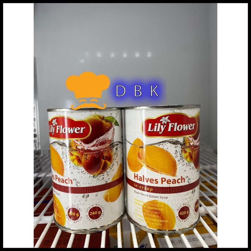 

LILY FLOWER HALVES PEACH IN SYRUP 420GR - BUAH PERSIK PEACH KALENG