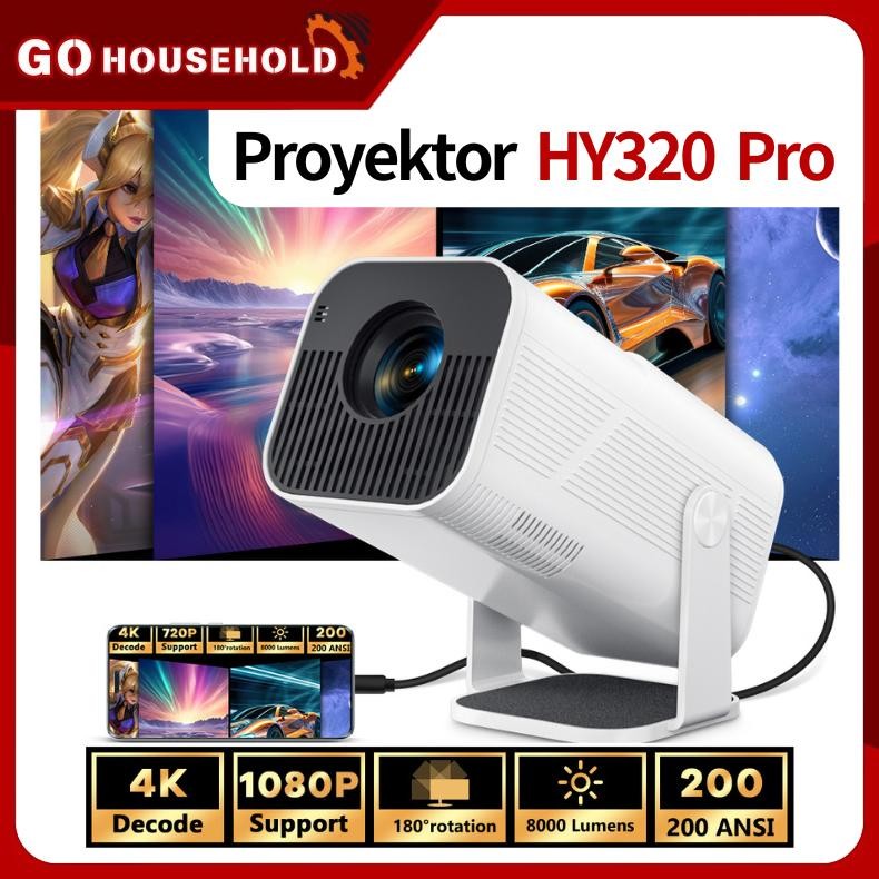 HY320pro AMX500 Portable Android WiFi Smart Proyektor 390 ANSI Lumens Bioskop Bluetooth MURAH
