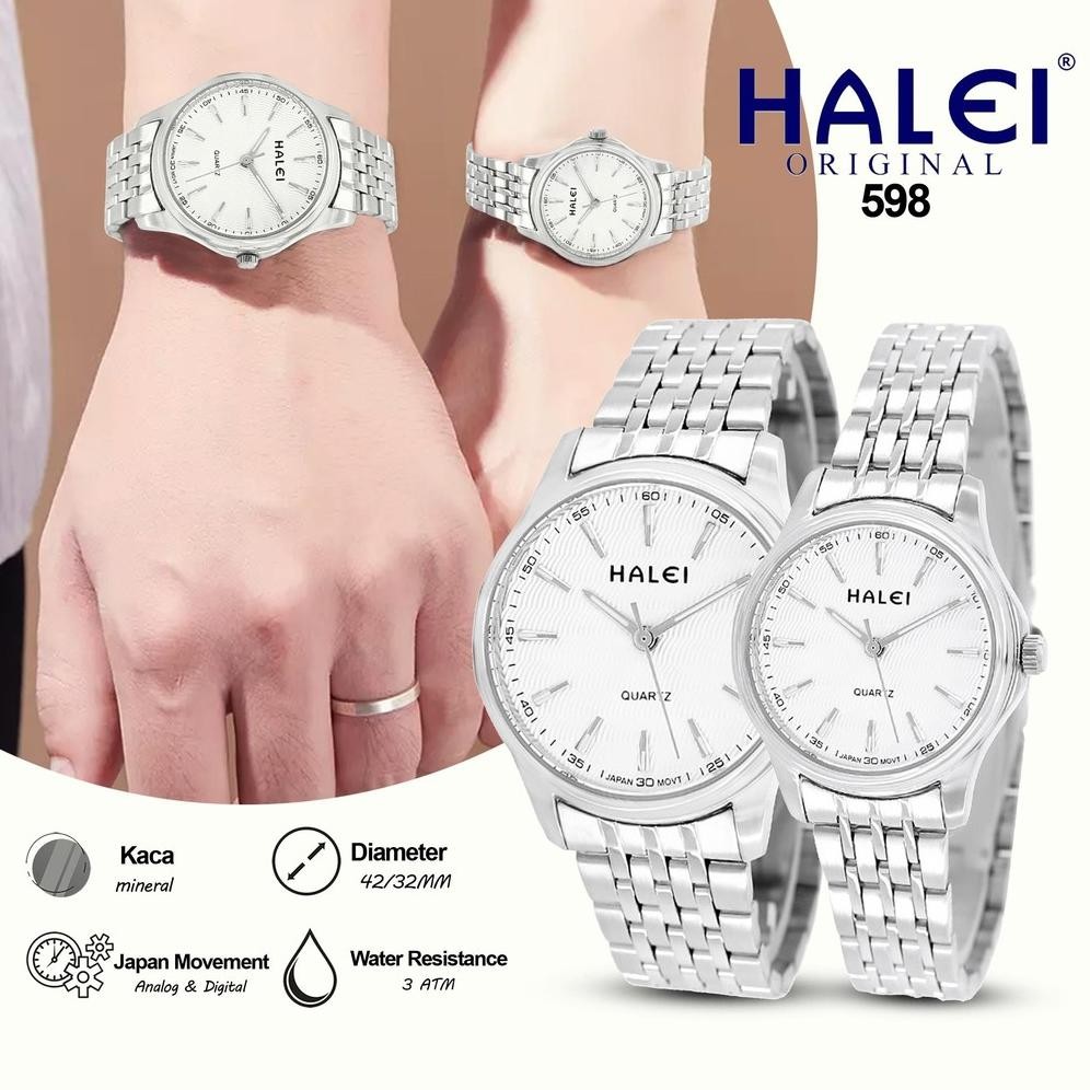 Halei 98 Jam Tangan Halei Couple Pria&Wanita Kasual Anti Air Rantai Stainles Steel Analog Kekinian M