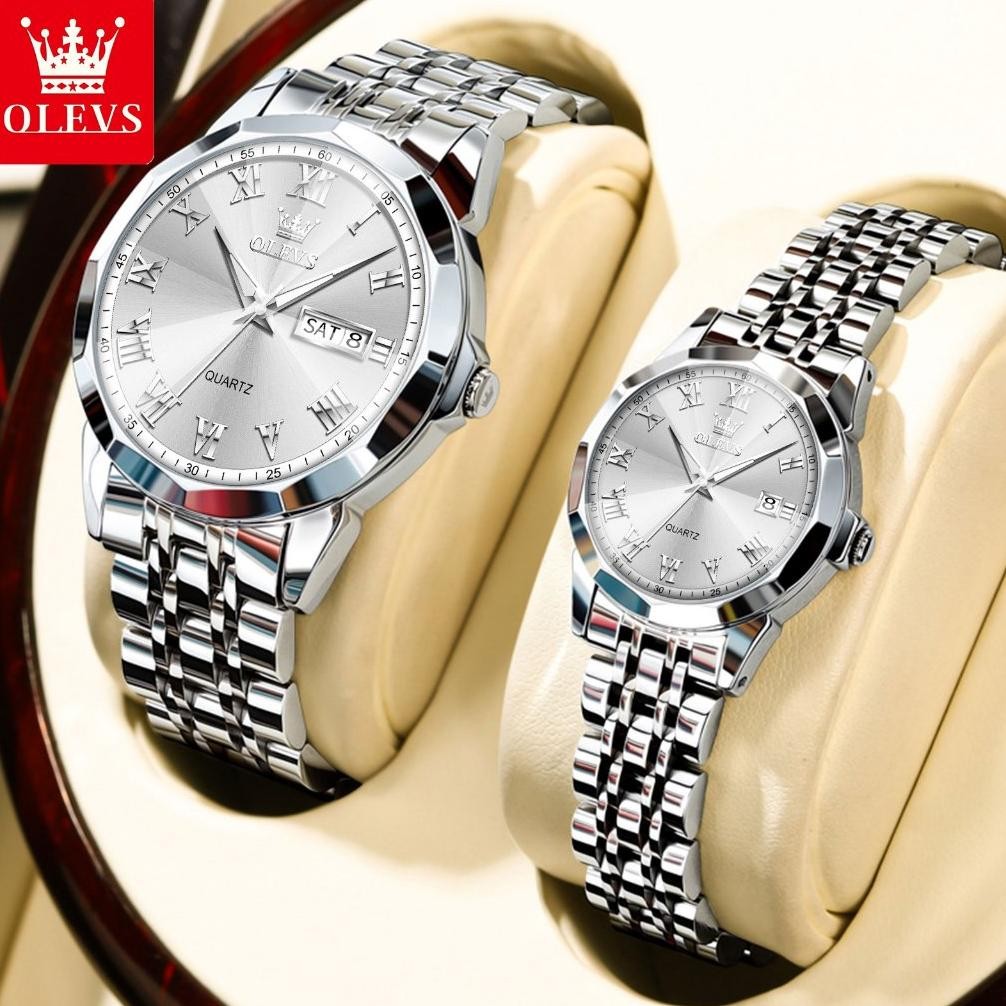 Olevs Jam Tangan Couple Pasangan Anti Air Original 100% Analog Terbaru Aesthetic Couple Model 9990 M