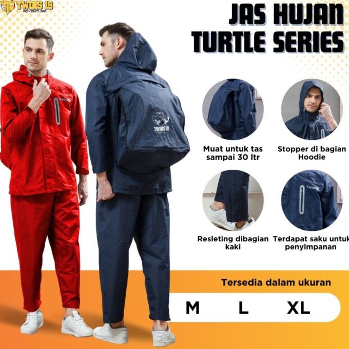 Jas Hujan Turtle Backpack Series Twins19 Mantel Mantol Cewek Cowok Pria Wanita