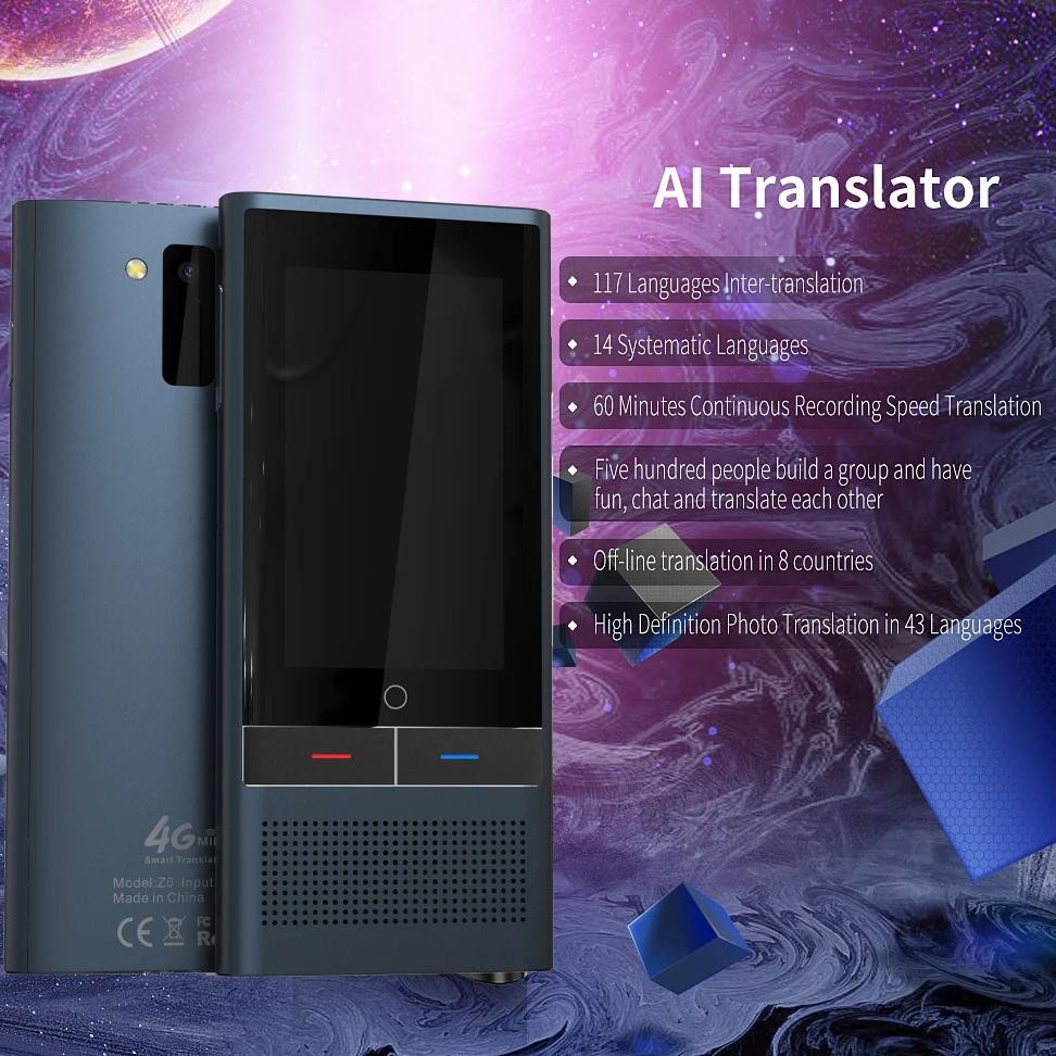 

Boeleo Z6 AI Voice Translator 117 Languages 3.1 IPS Touch Screen 4G SIM Card 8G Memory Recording Translated 2080 mAh Battery