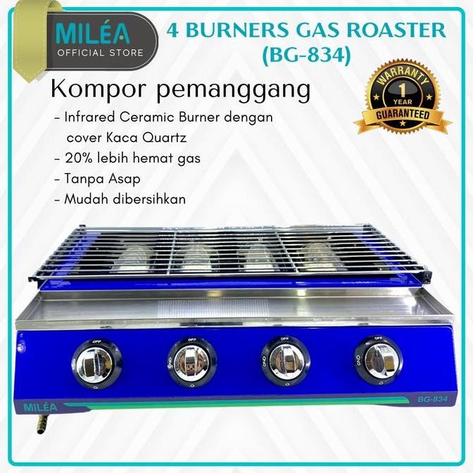 Tersedia Kompor Gas Pemanggang Bakaran Sosis 4 Tungku Roaster Milea Glass Cover