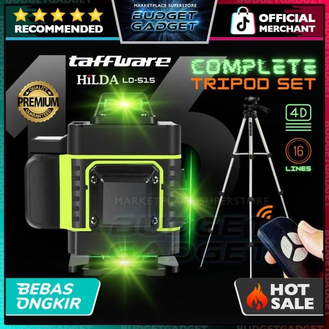 

les Taffware HILDA Mesin Self Leveling Laser Level 4D 3D 16 Line with Remote Waterpas Laser Pengukur Kemiringan Lantai Dinding Keramik - LD-515