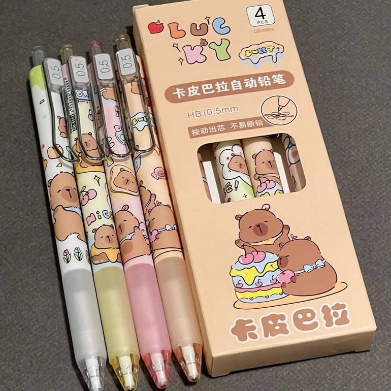 

4Pcs Cartoon Cute Capybara Mechanical Pencil Children'S Drawing Writing School Supplies Aesthetic Student Stationery Gifts